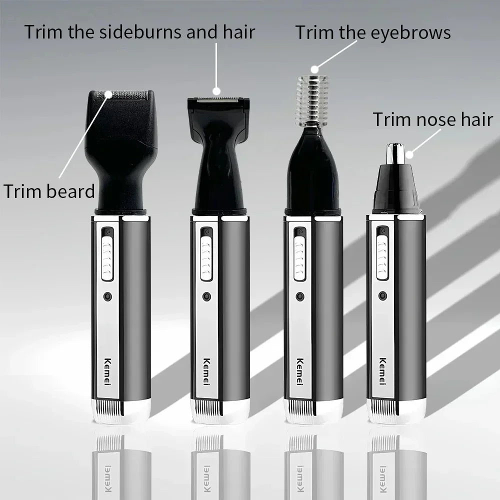 Kemei KM-6630 4 In 1 Nose Eyebrow Hair Beard Trimmer Rechargeable Electric Shaver Nose Ear Trimmer With Temple Cut For Men