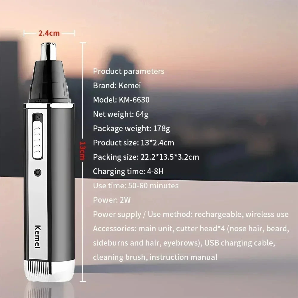 Kemei KM-6630 4 In 1 Nose Eyebrow Hair Beard Trimmer Rechargeable Electric Shaver Nose Ear Trimmer With Temple Cut For Men